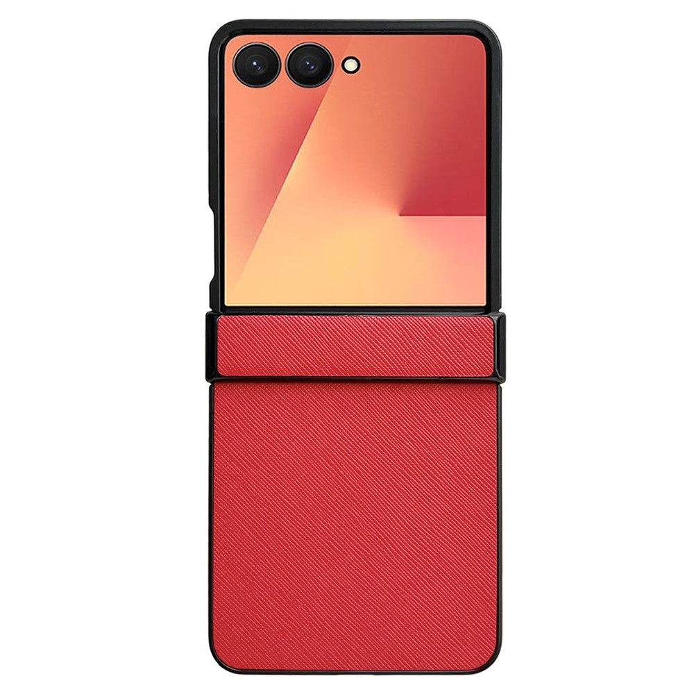 For Samsung Galaxy Z Flip7 5G Case Cross Texture Hinge Protection Leather + PC Foldable Phone Cover