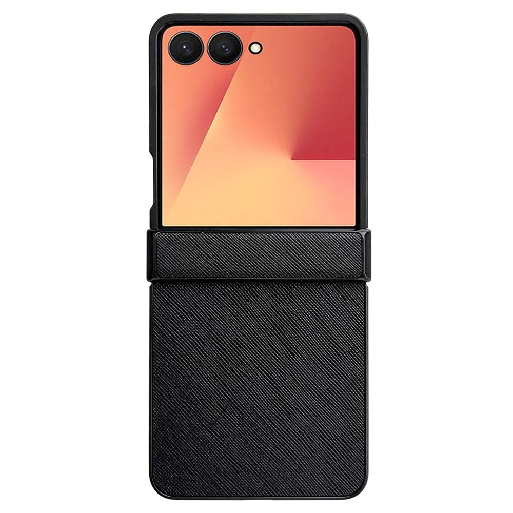 For Samsung Galaxy Z Flip7 5G Case Cross Texture Hinge Protection Leather + PC Foldable Phone Cover