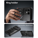For TECNO Pova 8 5G Magnetic Case Ring Holder Foldable Kickstand TPU PC Phone Cover with Camera Lens Slider
