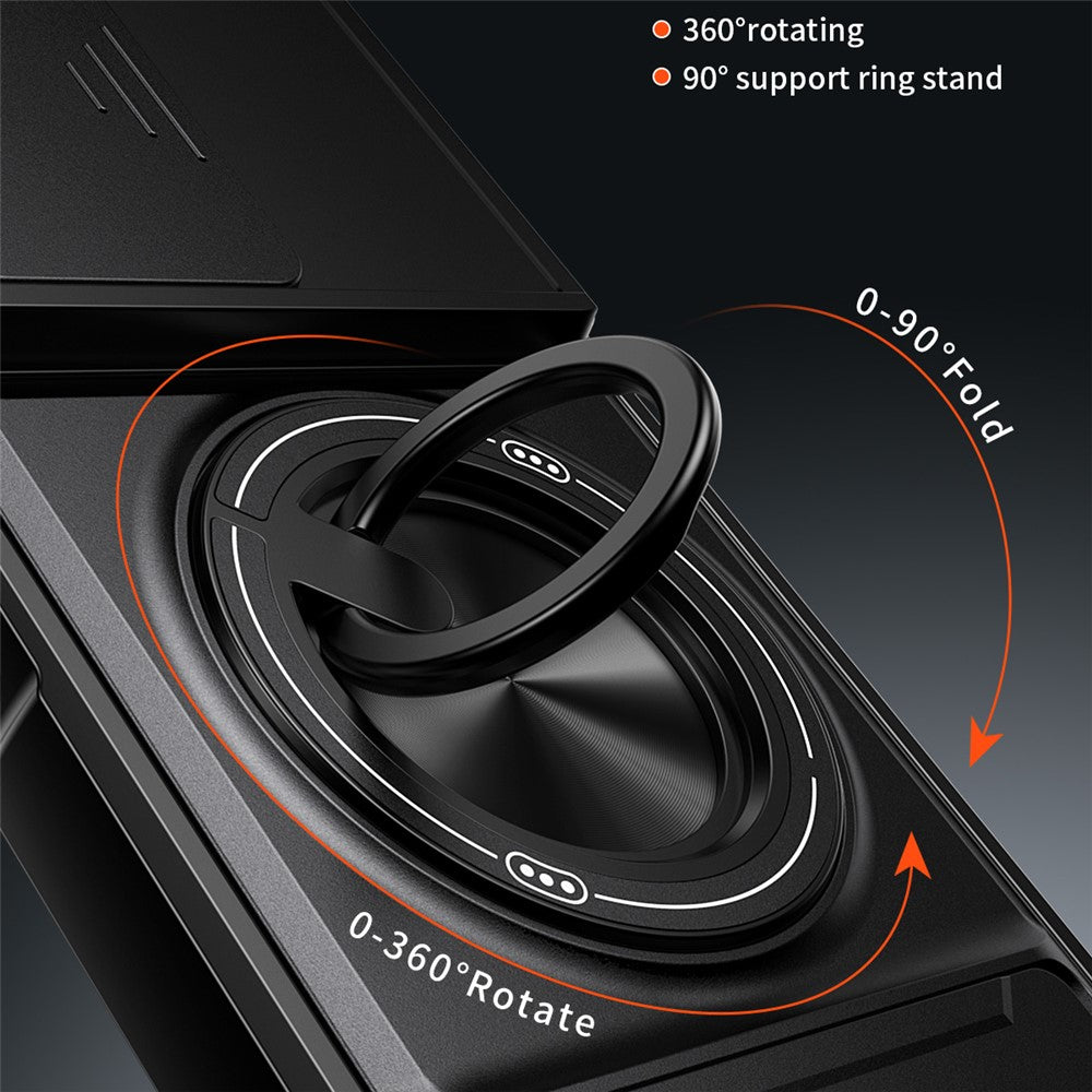 For TECNO Pova 8 5G Magnetic Case Ring Holder Foldable Kickstand TPU PC Phone Cover with Camera Lens Slider