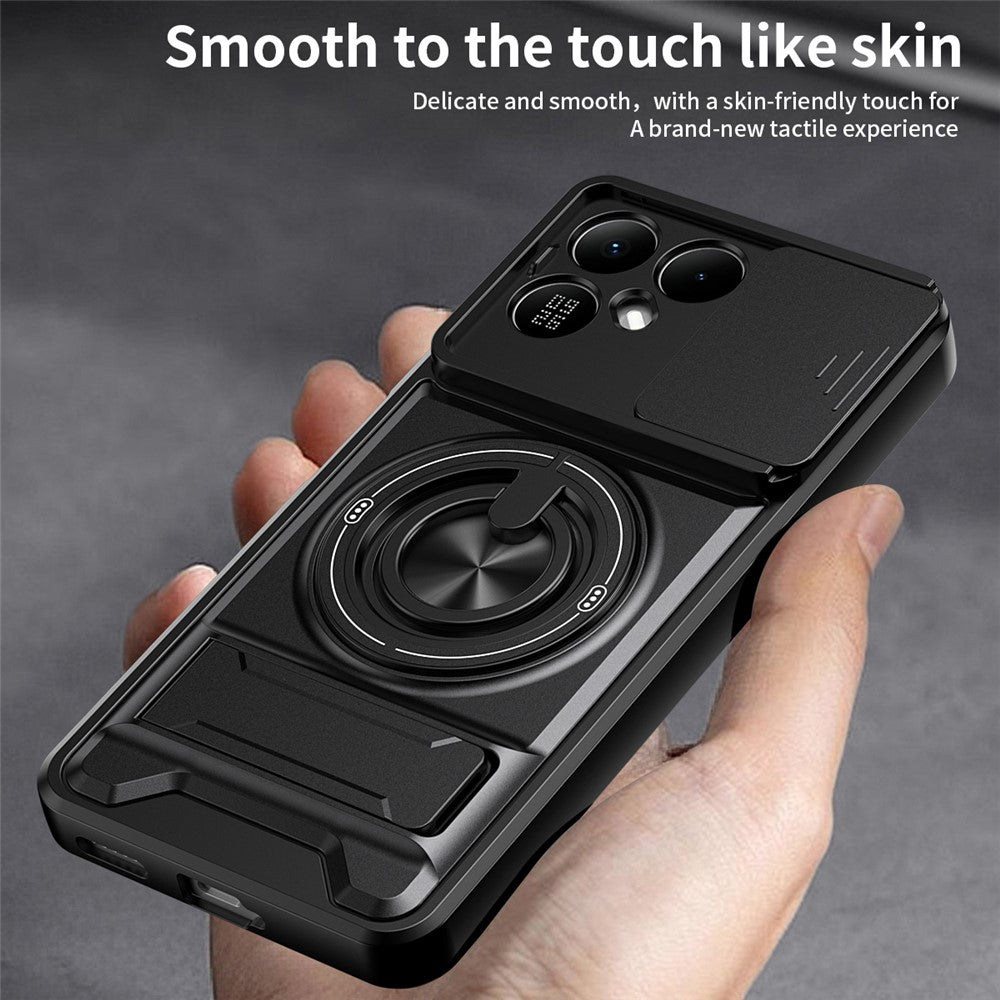 For TECNO Pova 8 5G Magnetic Case Ring Holder Foldable Kickstand TPU PC Phone Cover with Camera Lens Slider