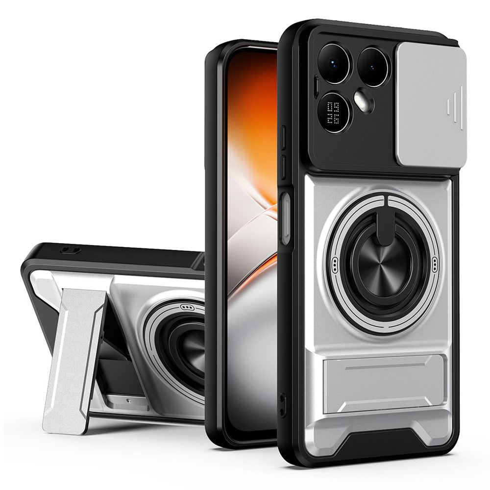 For TECNO Pova 8 5G Magnetic Case Ring Holder Foldable Kickstand TPU PC Phone Cover with Camera Lens Slider
