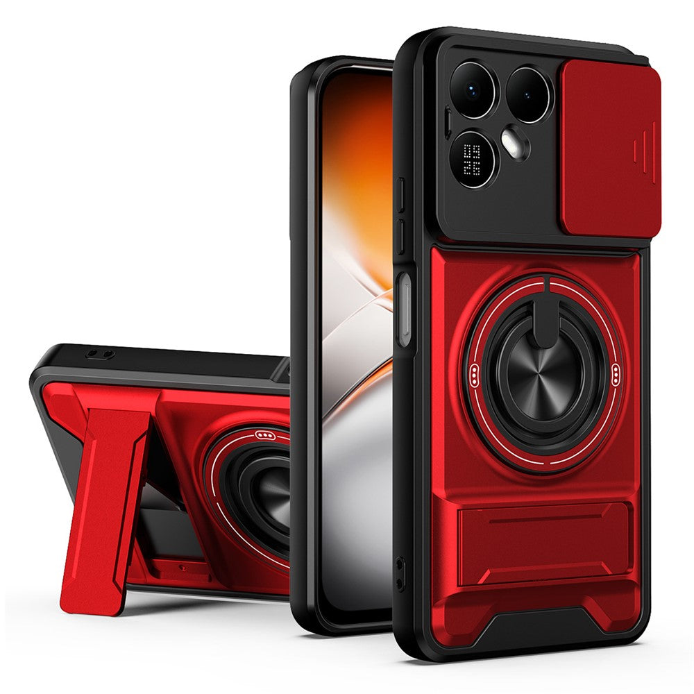 For TECNO Pova 8 5G Magnetic Case Ring Holder Foldable Kickstand TPU PC Phone Cover with Camera Lens Slider
