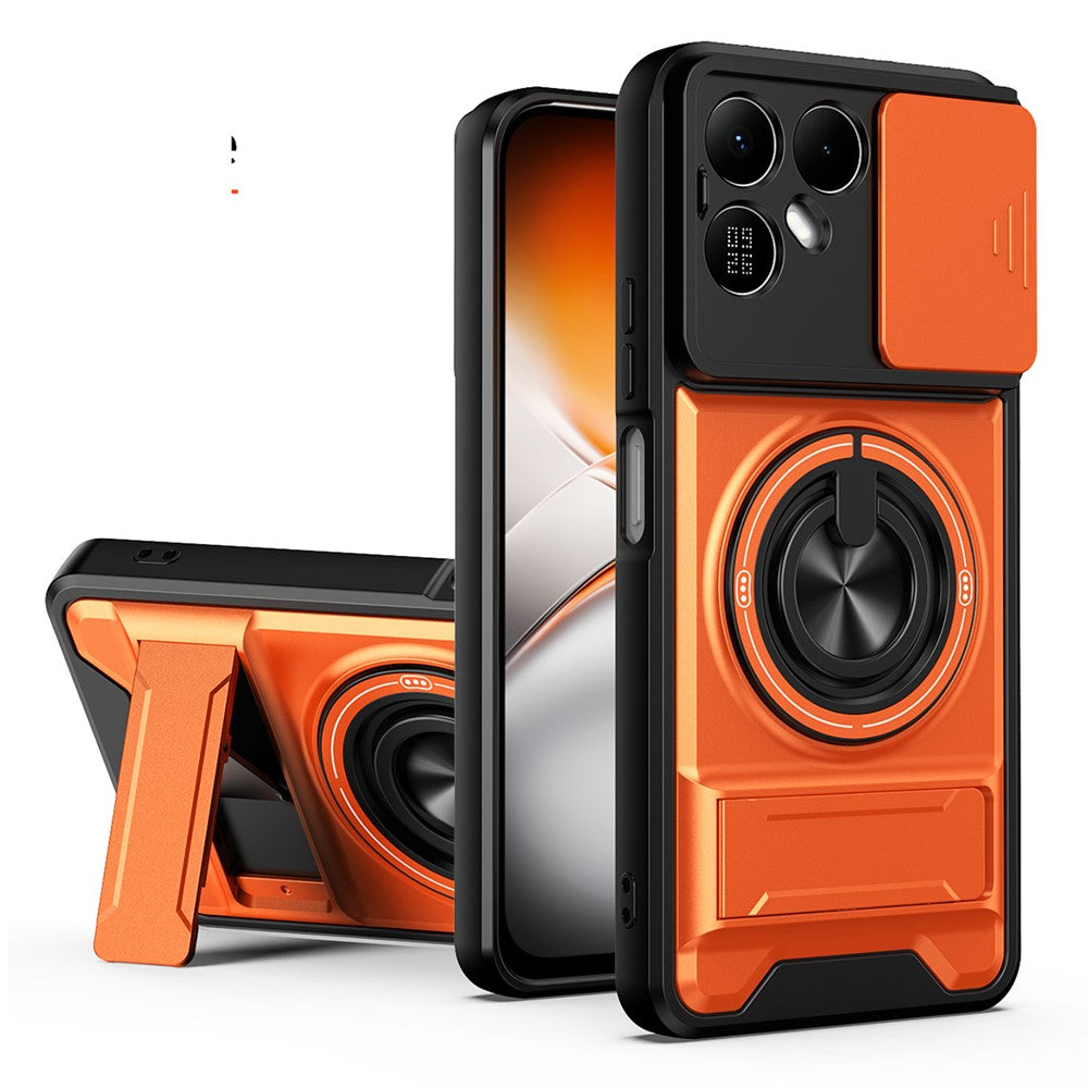 For TECNO Pova 8 5G Magnetic Case Ring Holder Foldable Kickstand TPU PC Phone Cover with Camera Lens Slider