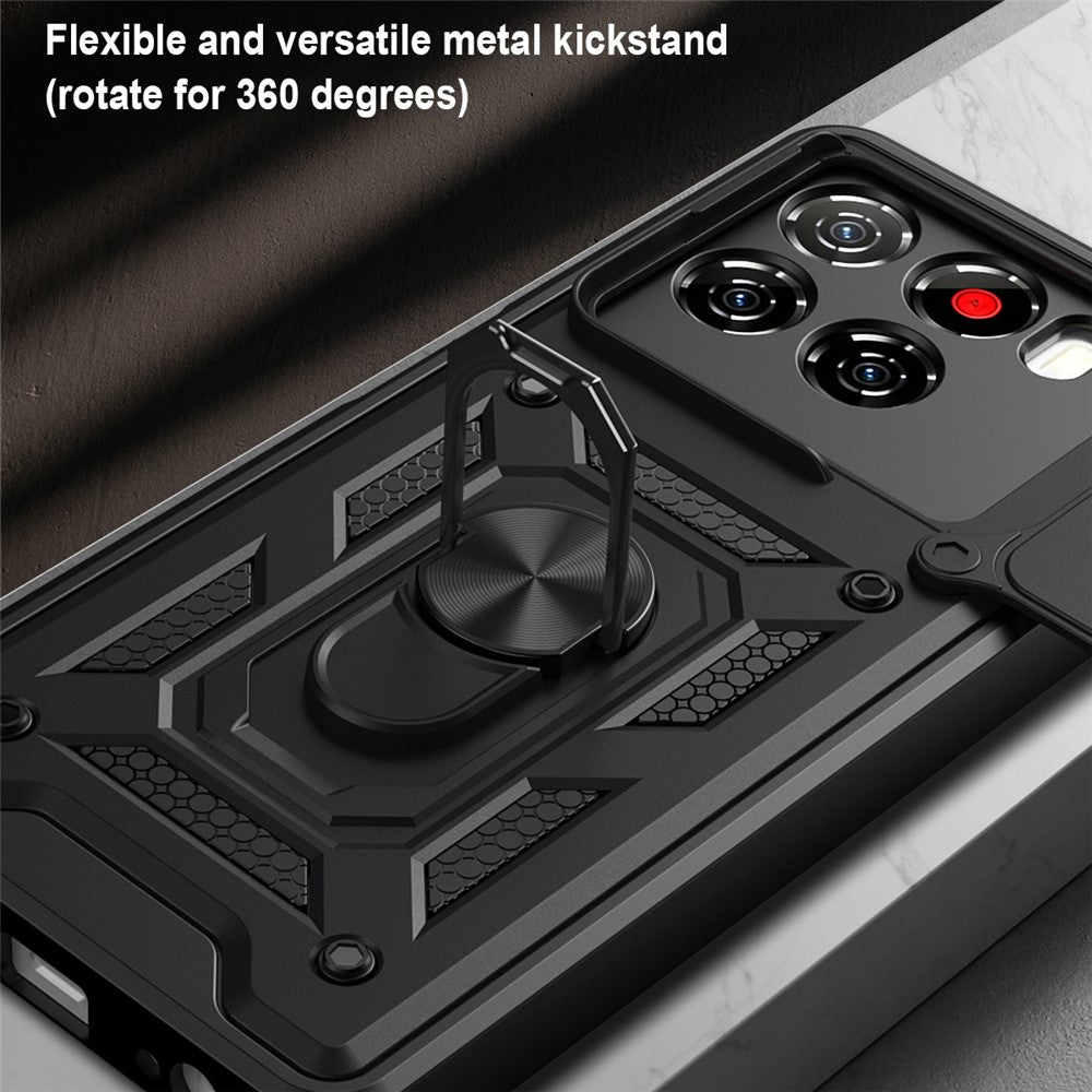 Til ZTE Blade A56 cover med skydelåg til kamera PC + TPU stativ telefoncover