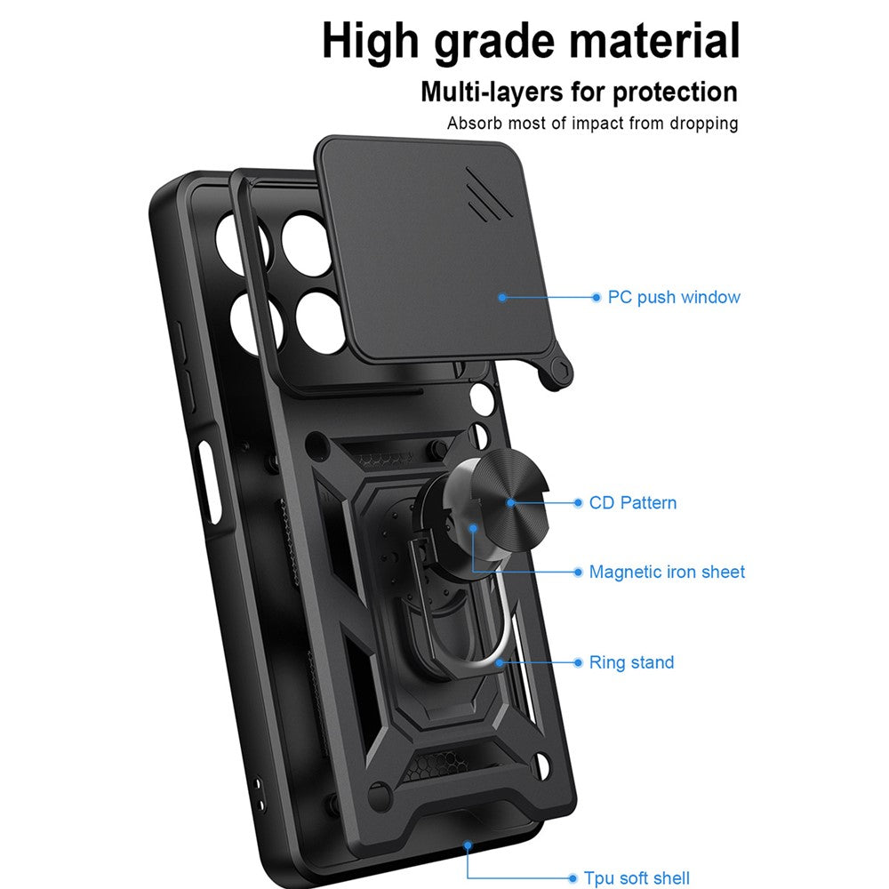 Til ZTE Blade A56 cover med skydelåg til kamera PC + TPU stativ telefoncover