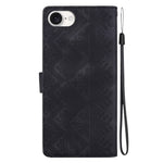 For iPhone 17th / 16th Wallet Case Imprinted Ethnic Pattern Leather Phone Cover with Wrist Strap