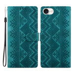 For iPhone 17th / 16th Wallet Case Imprinted Ethnic Pattern Leather Phone Cover with Wrist Strap