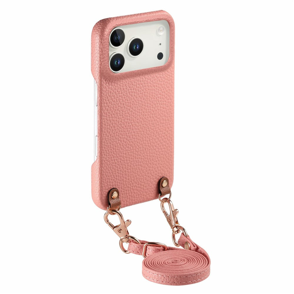 For iPhone 18 Pro Max / 17 Pro Max Litchi Pattern Case with Lanyard Shockproof PC PU Leather Cover