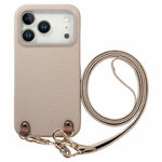 For iPhone 18 Pro Max / 17 Pro Max Litchi Pattern Case with Lanyard Shockproof PC PU Leather Cover