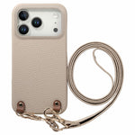 For iPhone 18 Pro / 17 Pro Litchi Pattern Case with Lanyard Shockproof PC PU Leather Cover