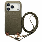 For iPhone 18 Pro / 17 Pro Litchi Pattern Case with Lanyard Shockproof PC PU Leather Cover