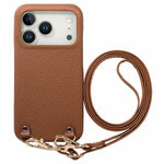 For iPhone 18 Pro / 17 Pro Litchi Pattern Case with Lanyard Shockproof PC PU Leather Cover