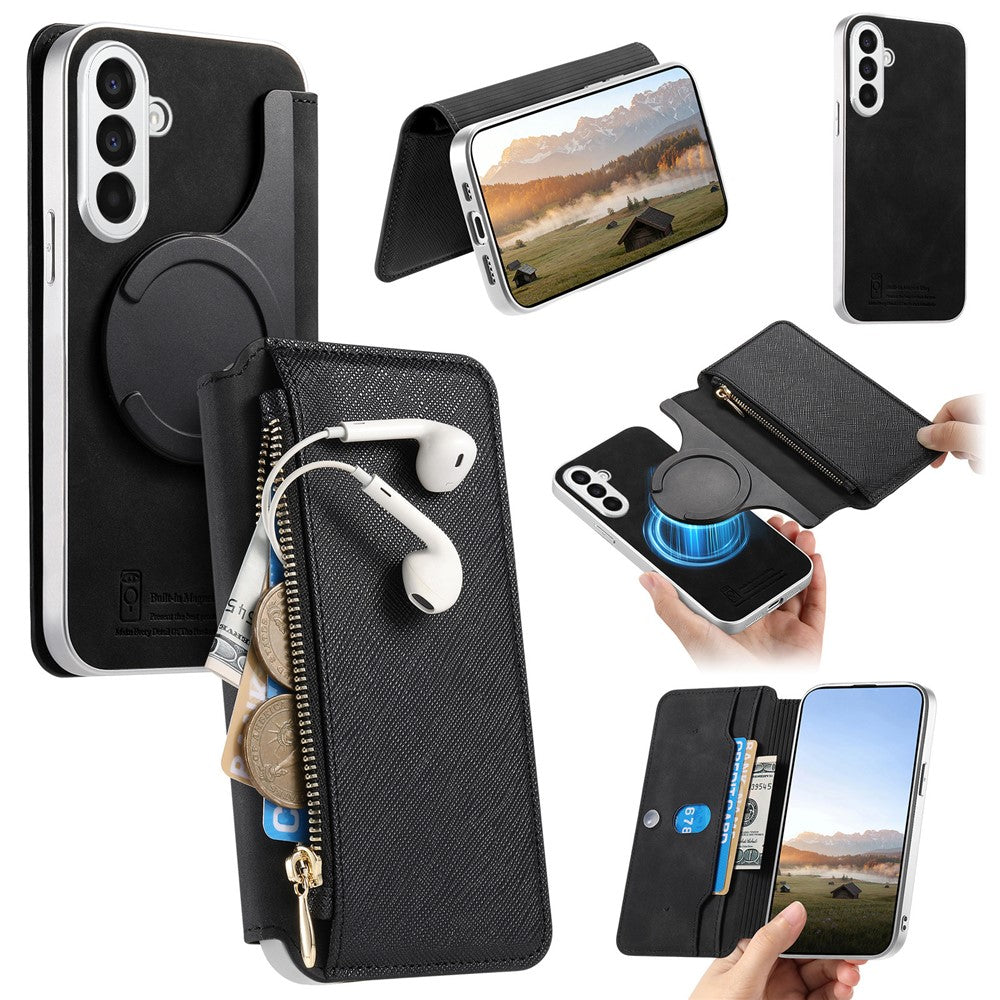 For Samsung Galaxy S25 Magnetic Case Detachable 2 in 1 Flip Wallet Leather Phone Cover with Suction Cup