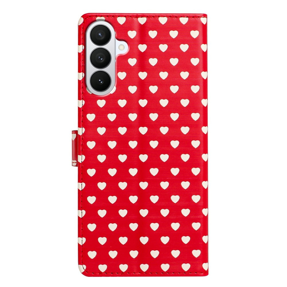 For Samsung Galaxy S26+ Case Heart Pattern PU Leather Flip Wallet Stand Phone Cover with Wrist Strap