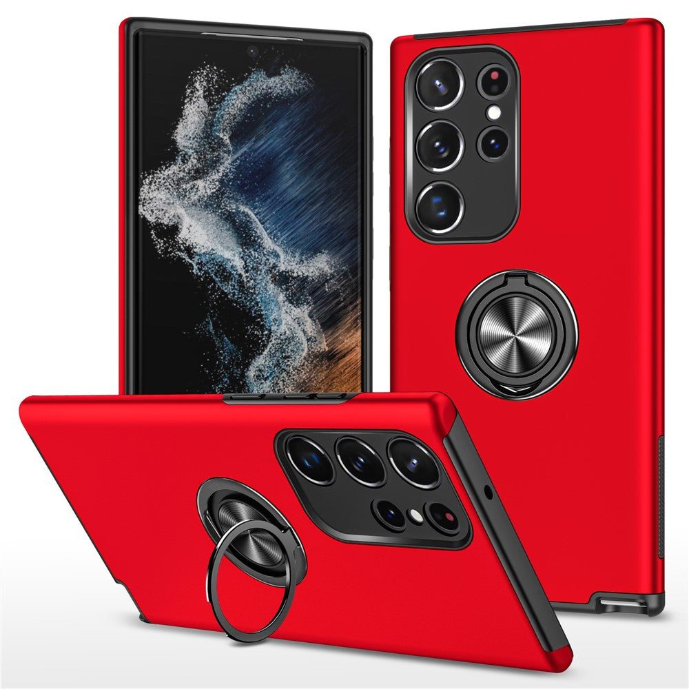 For Samsung Galaxy S23 Ultra Rotation Ring Kickstand Anti-fall Case Hard PC+Soft TPU Dual Layer Protection Phone Cover