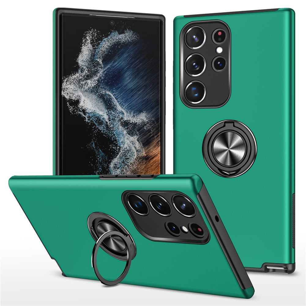 For Samsung Galaxy S23 Ultra Rotation Ring Kickstand Anti-fall Case Hard PC+Soft TPU Dual Layer Protection Phone Cover