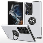 For Samsung Galaxy S23 Ultra Rotation Ring Kickstand Anti-fall Case Hard PC+Soft TPU Dual Layer Protection Phone Cover