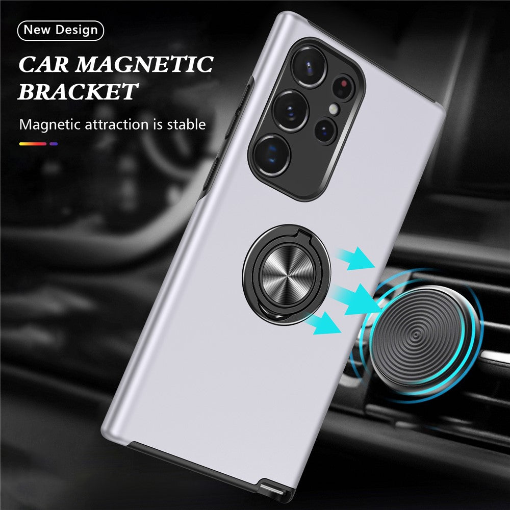 For Samsung Galaxy S23 Ultra Rotation Ring Kickstand Anti-fall Case Hard PC+Soft TPU Dual Layer Protection Phone Cover