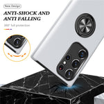 For Samsung Galaxy S23 Ultra Rotation Ring Kickstand Anti-fall Case Hard PC+Soft TPU Dual Layer Protection Phone Cover