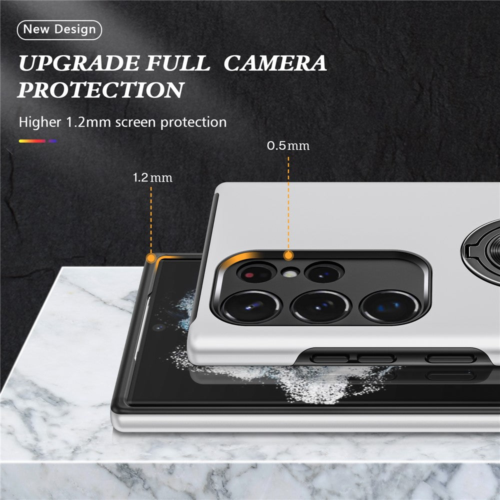 For Samsung Galaxy S23 Ultra Rotation Ring Kickstand Anti-fall Case Hard PC+Soft TPU Dual Layer Protection Phone Cover