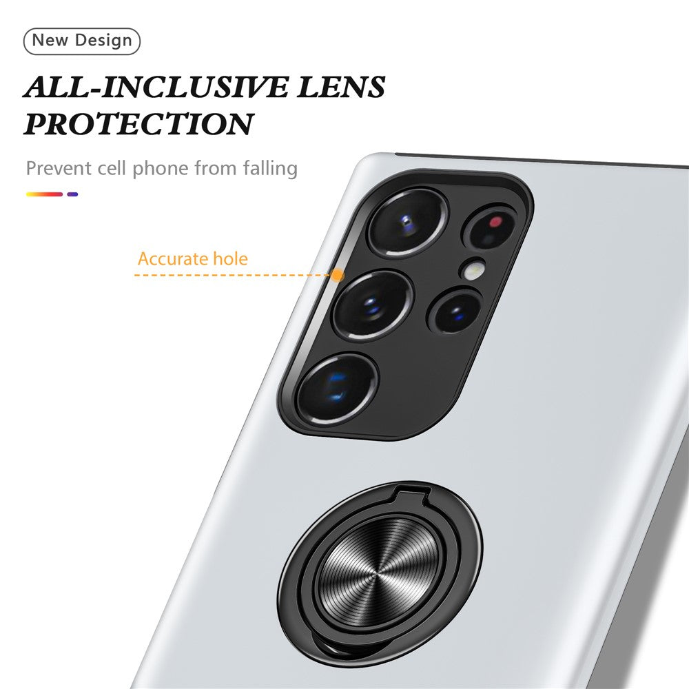 For Samsung Galaxy S23 Ultra Rotation Ring Kickstand Anti-fall Case Hard PC+Soft TPU Dual Layer Protection Phone Cover