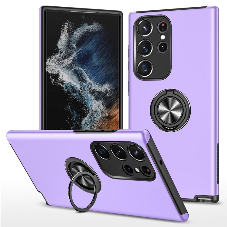 For Samsung Galaxy S23 Ultra Rotation Ring Kickstand Anti-fall Case Hard PC+Soft TPU Dual Layer Protection Phone Cover