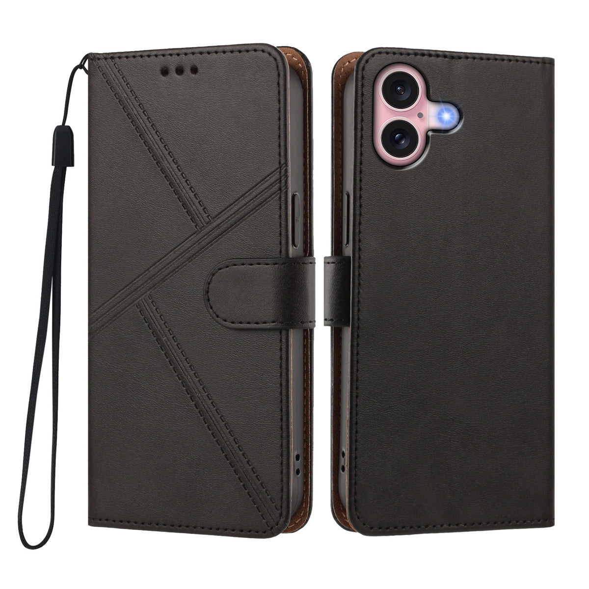 For iPhone 16 Case Diamond Stitch PU Leather Wallet Flip Phone Cover with Wrist Strap