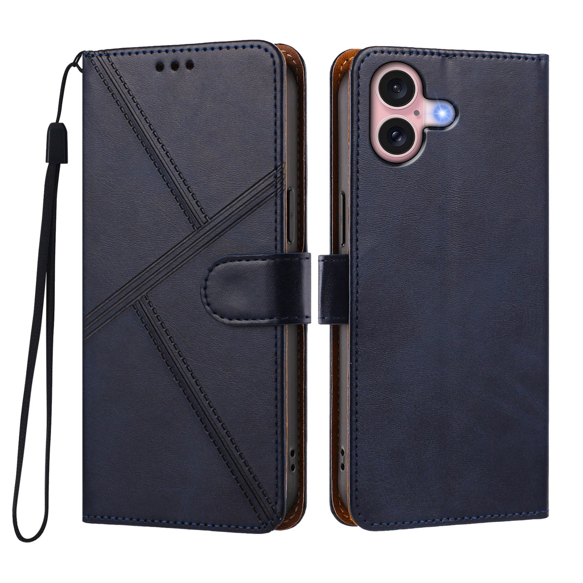 For iPhone 16 Case Diamond Stitch PU Leather Wallet Flip Phone Cover with Wrist Strap