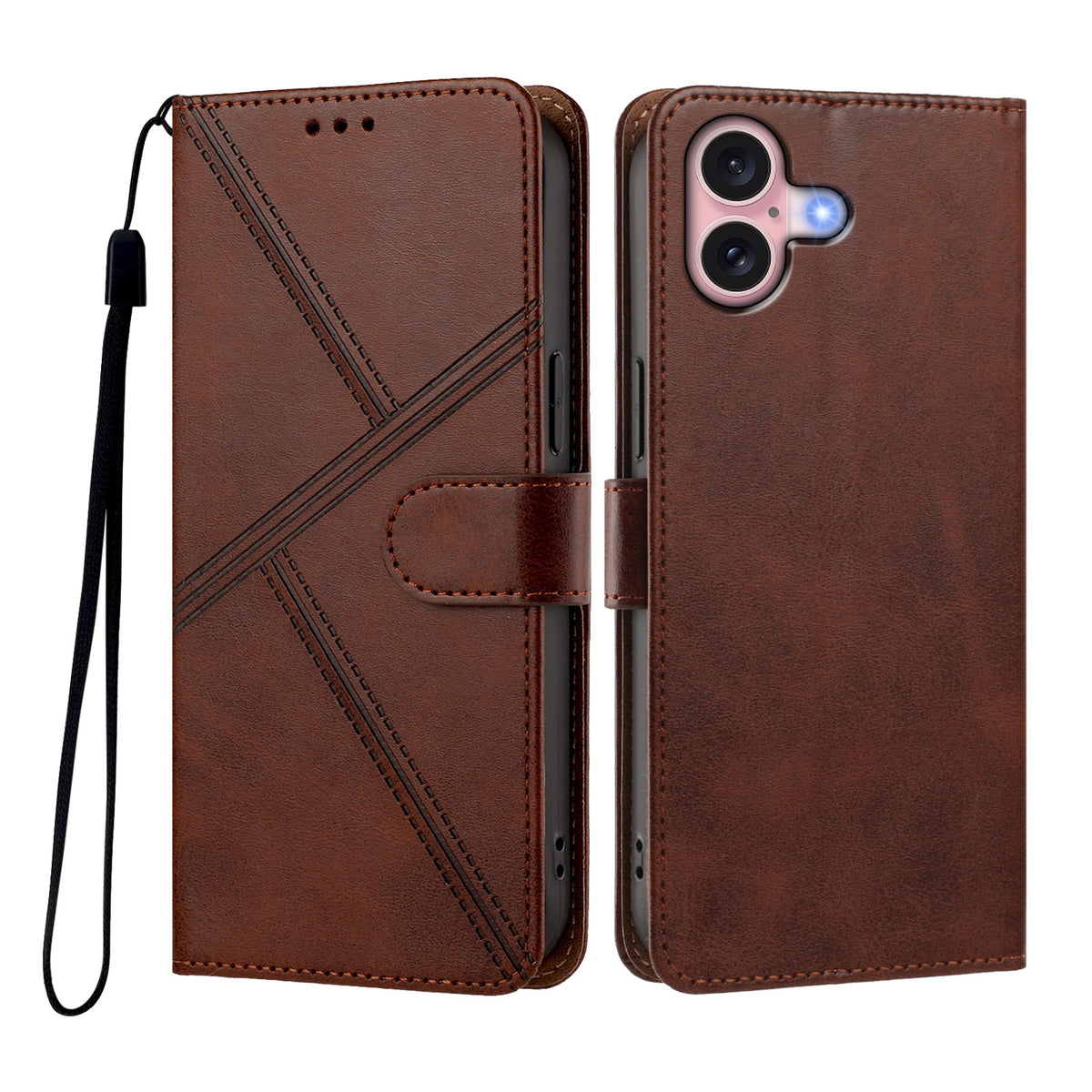 For iPhone 16 Case Diamond Stitch PU Leather Wallet Flip Phone Cover with Wrist Strap