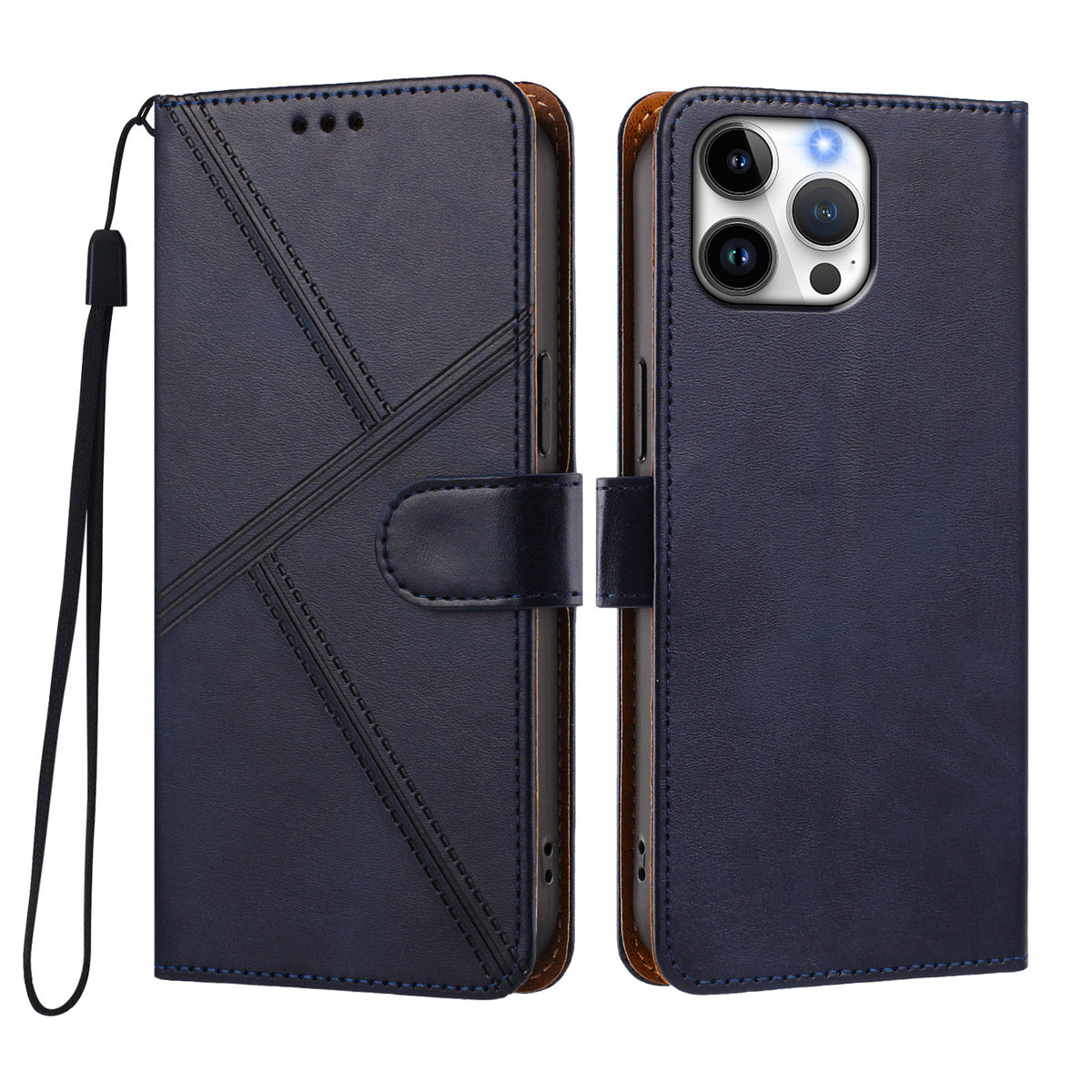 Til iPhone 16 Pro Max Etui Diamantsyet PU-læderpung Flip Telefoncover med Håndrem