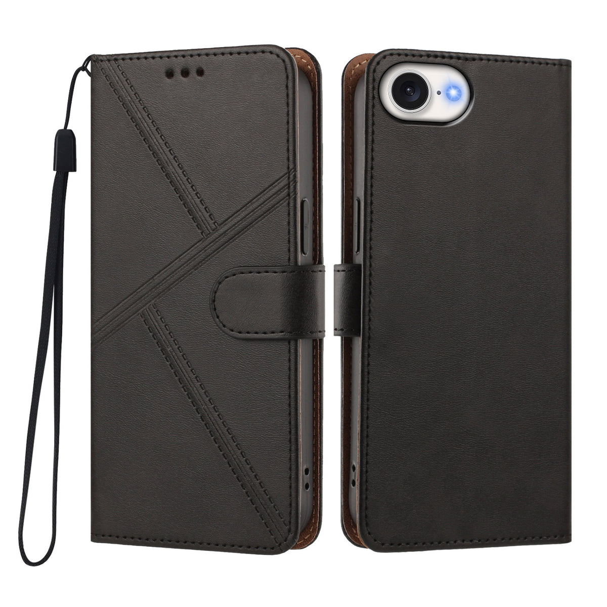 For iPhone 17e / iPhone 16e Case Diamond Stitch PU Leather Wallet Flip Phone Cover with Wrist Strap
