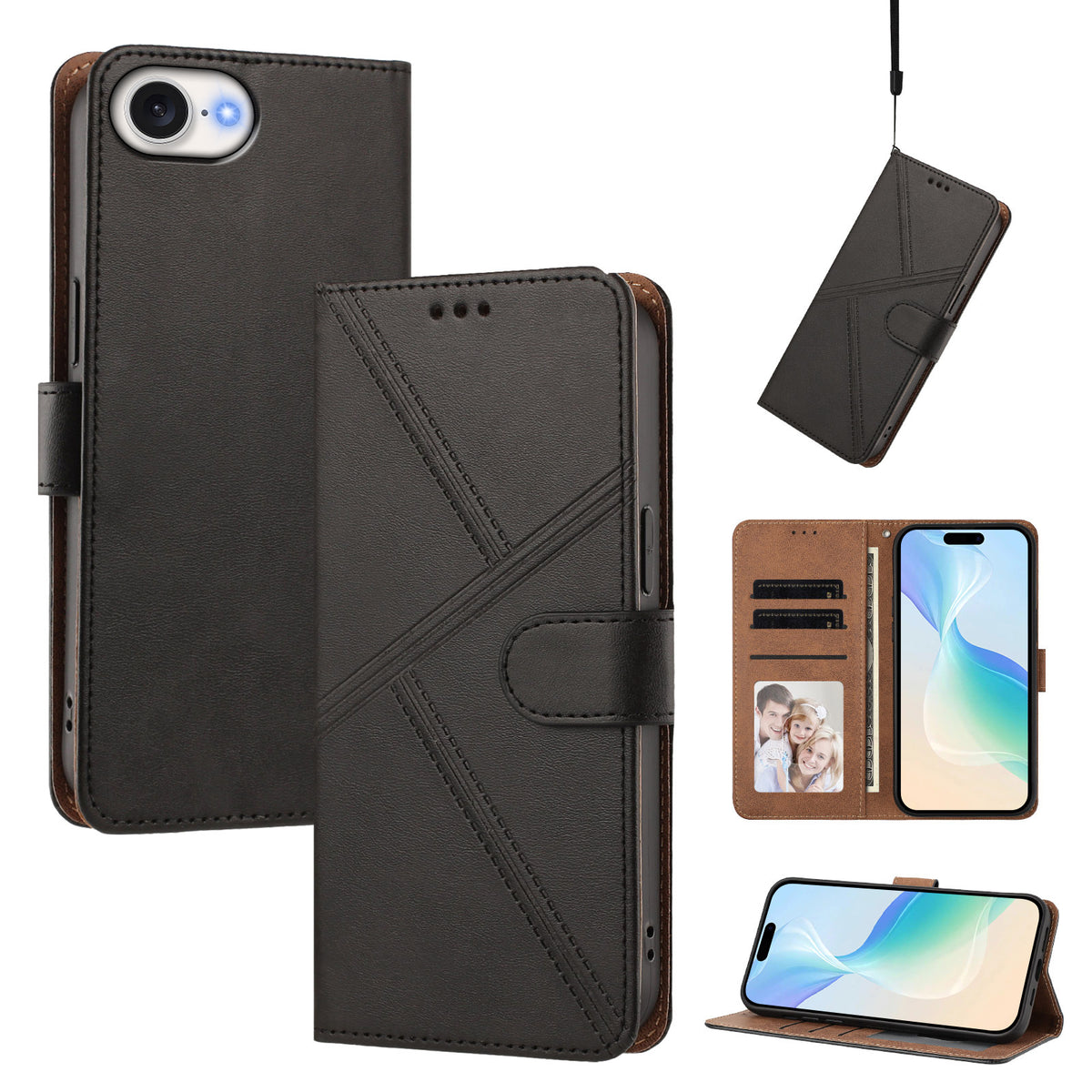 For iPhone 17e / iPhone 16e Case Diamond Stitch PU Leather Wallet Flip Phone Cover with Wrist Strap