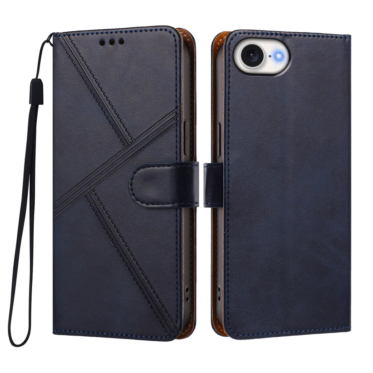 For iPhone 17e / iPhone 16e Case Diamond Stitch PU Leather Wallet Flip Phone Cover with Wrist Strap