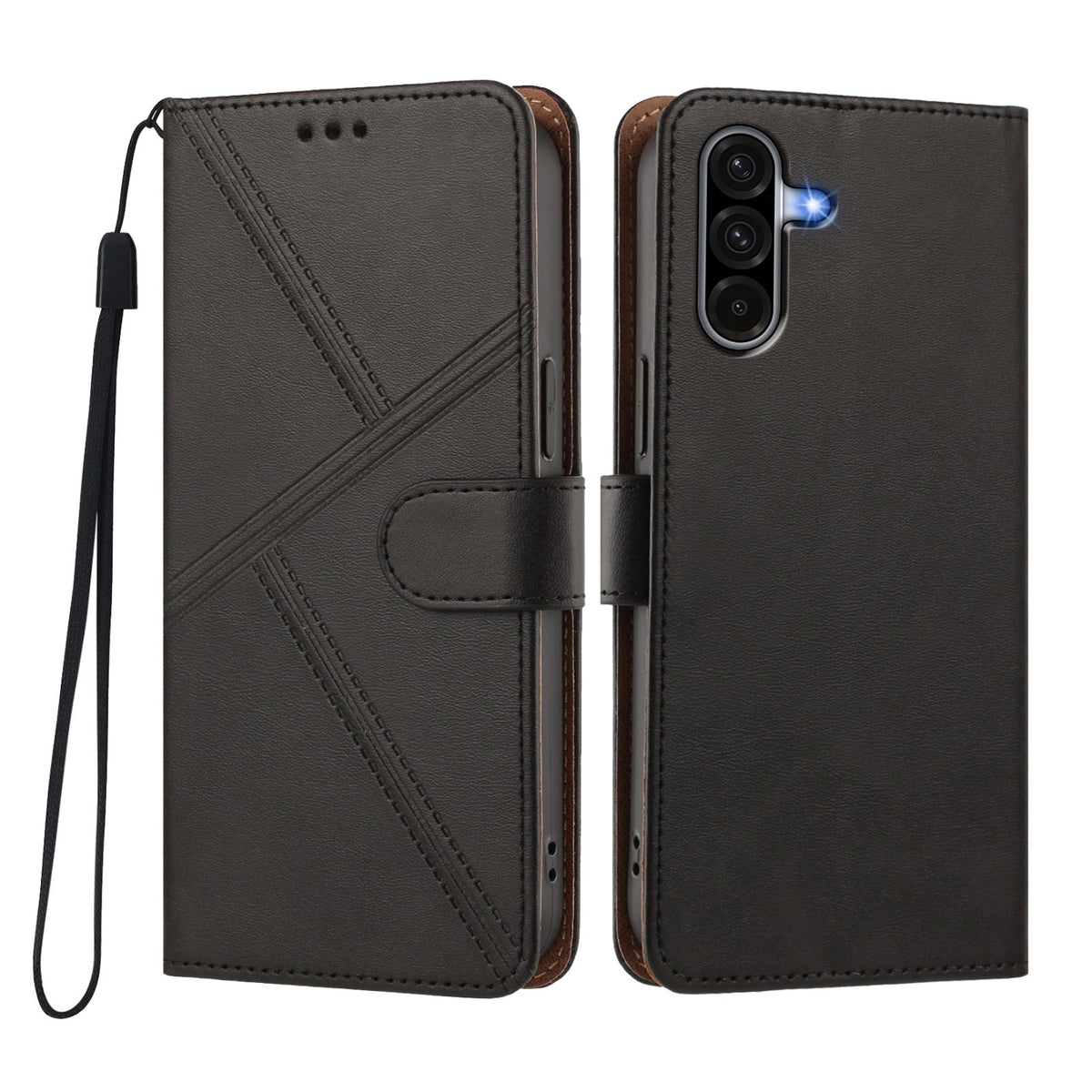 Samsung Galaxy A18 4G / A18 5G / A17 4G / A17 5G / A26 5G-etui med Diamond Stitch, PU-læder, pungetui med flip-etui og håndledsrem