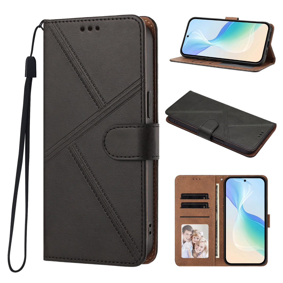 For iPhone 15 Pro Max Case Diamond Stitch PU Leather Wallet Flip Phone Cover with Wrist Strap