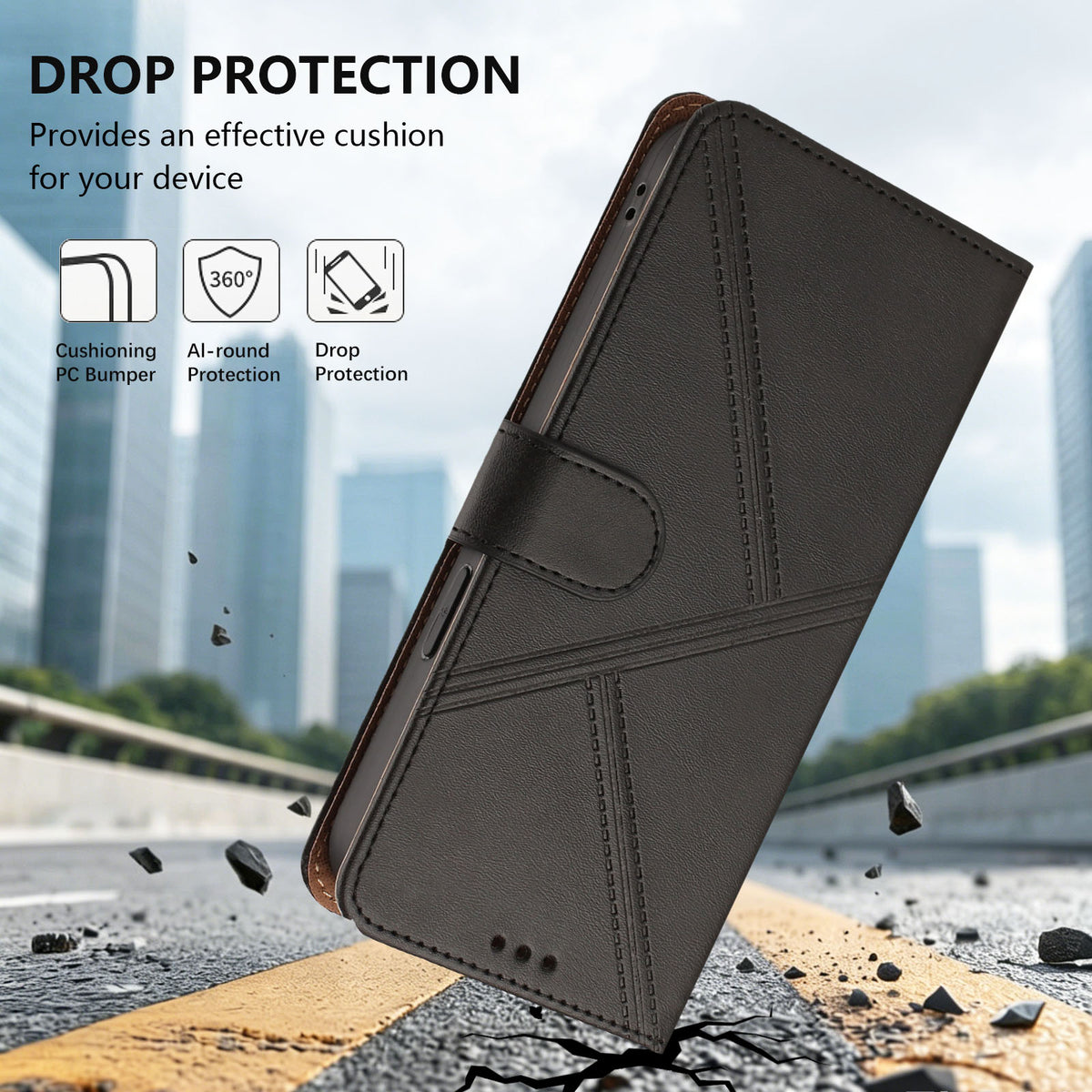 For iPhone 15 Pro Max Case Diamond Stitch PU Leather Wallet Flip Phone Cover with Wrist Strap