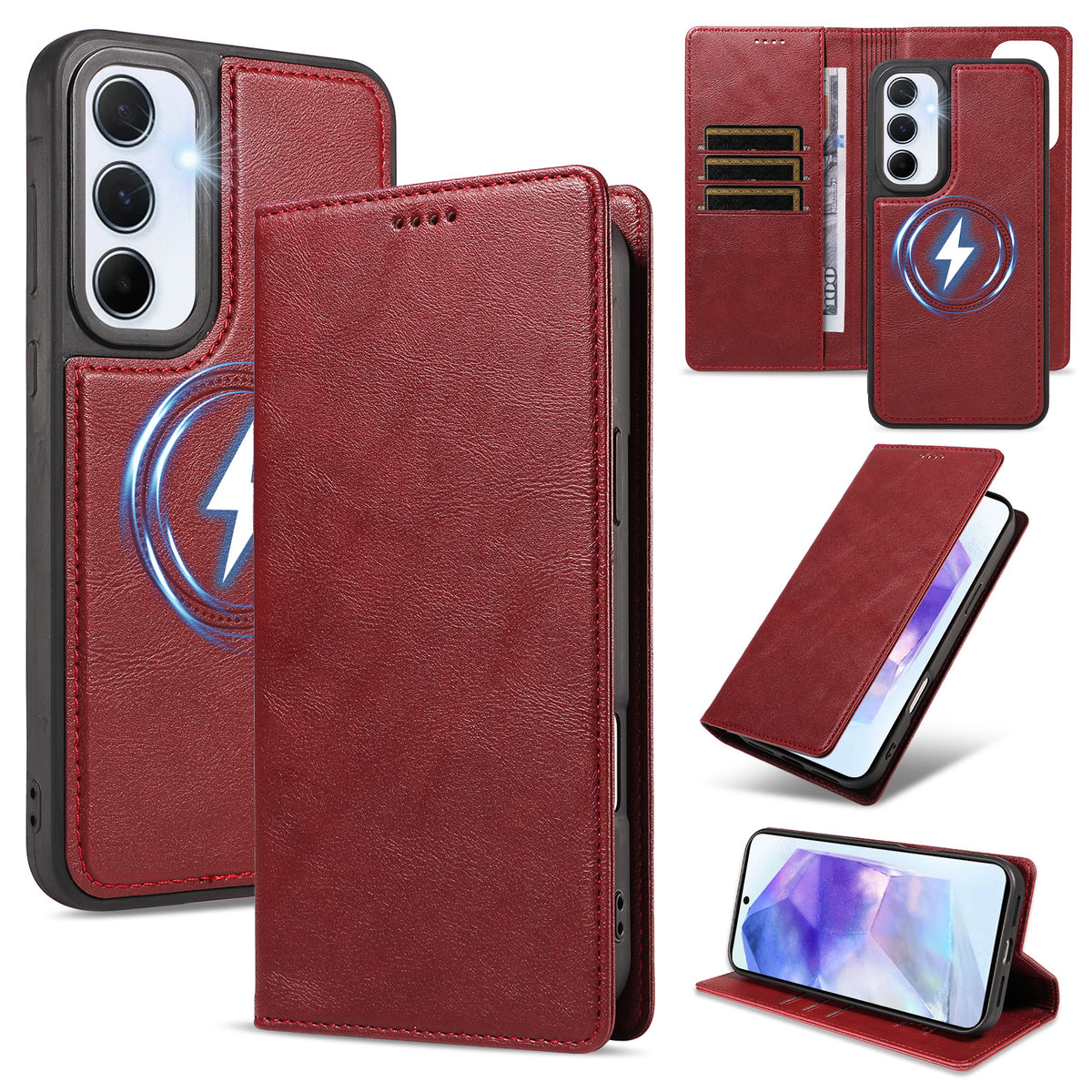 Til Samsung Galaxy A55 5G Magnetisk Etui Aftageligt 2-i-1 Læder Pung Telefoncover