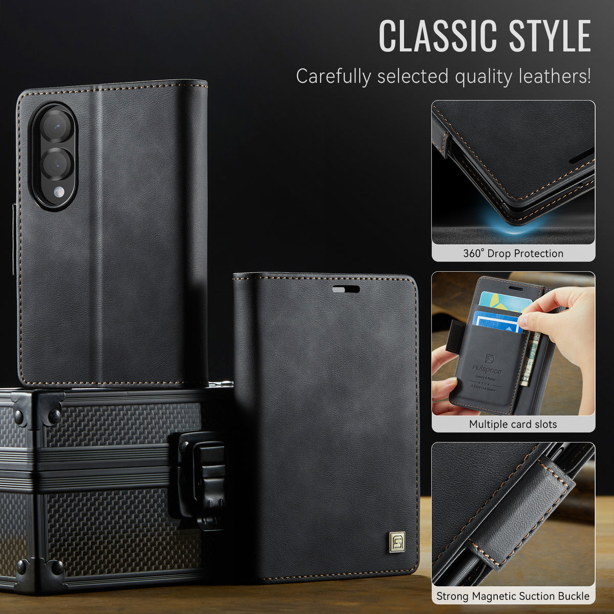AUTSPACE for Samsung Galaxy Z Fold8 A11 Case RFID Blocking Retro Leather Cell Phone Wallet Cover