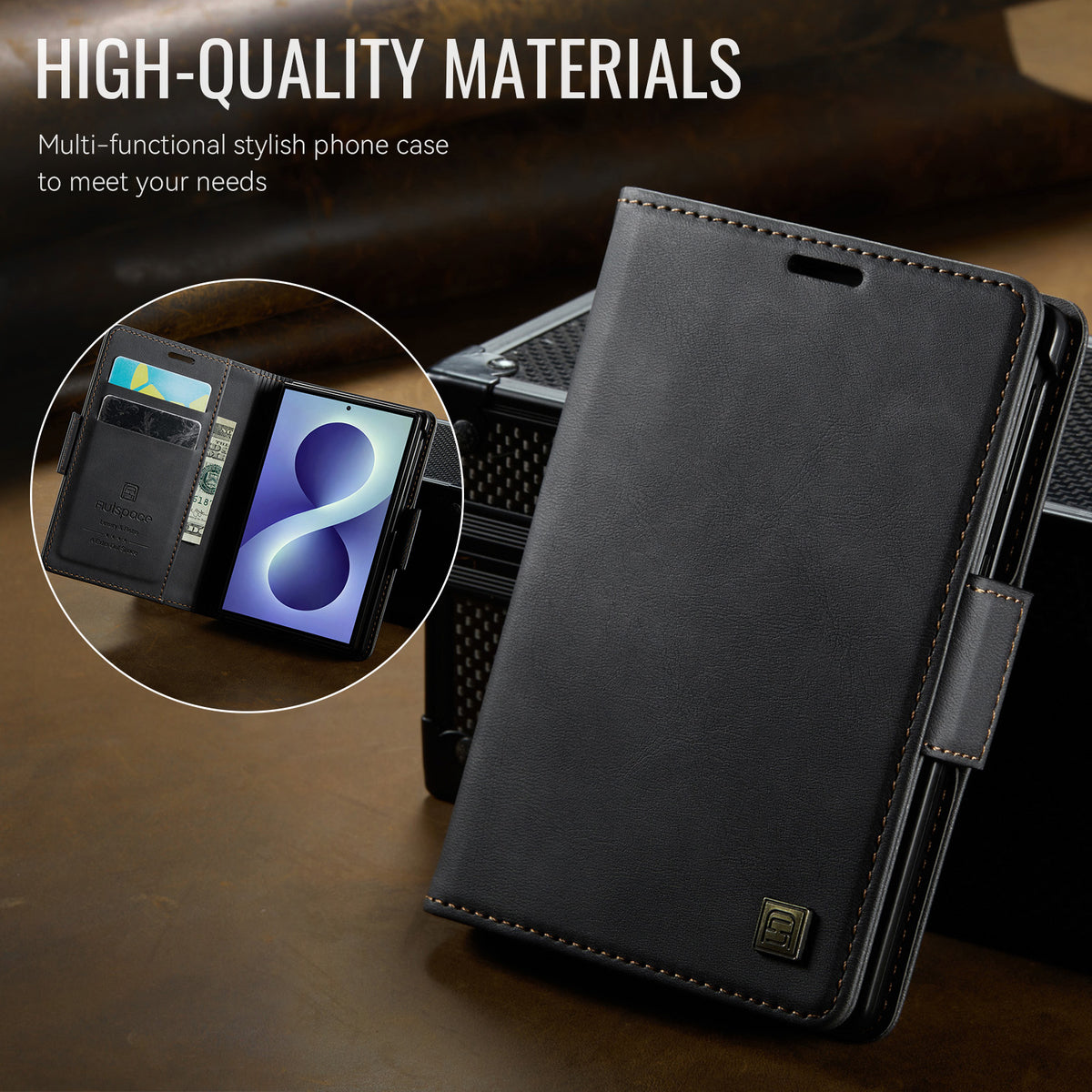 AUTSPACE for Samsung Galaxy Z Fold8 A11 Case RFID Blocking Retro Leather Cell Phone Wallet Cover