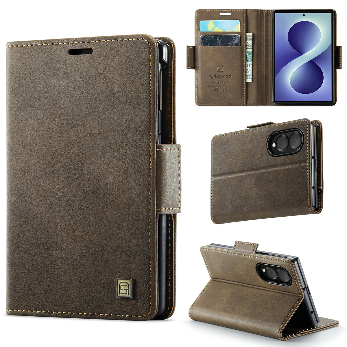AUTSPACE for Samsung Galaxy Z Fold8 A11 Case RFID Blocking Retro Leather Cell Phone Wallet Cover