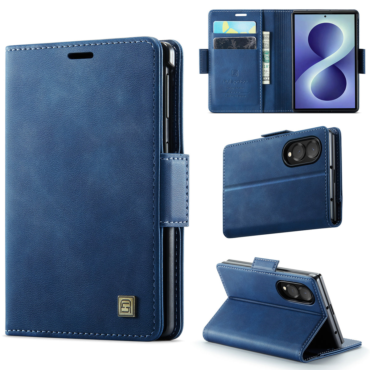 AUTSPACE for Samsung Galaxy Z Fold8 A11 Case RFID Blocking Retro Leather Cell Phone Wallet Cover