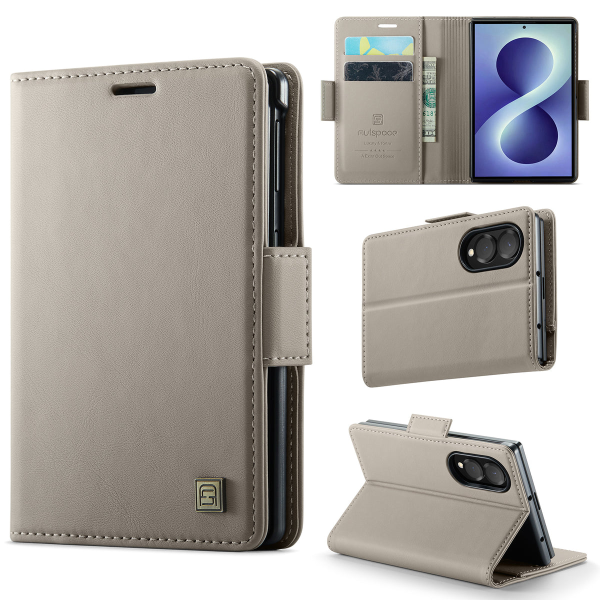 AUTSPACE til Samsung Galaxy Z Fold8 A11 Etui RFID-blokerende Retro Læder Mobiltelefon Pung Cover