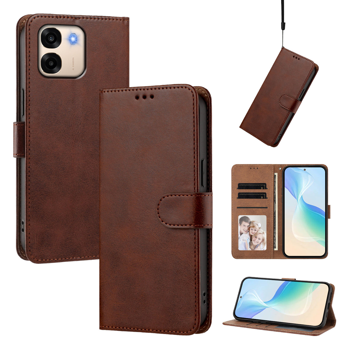 For Oppo A6x 4G / Oppo A6x 5G (India) / OPPO A6s 5G / Oppo A6 4G / Oppo A6 5G (Global) / Oppo A6t 4G / Oppo A6t 5G / Oppo A6t Pro 4G / Oppo A6c 4G / Oppo K14x 5G / Oppo A6x 5G Case Wallet Flip Stand PU Leather Phone Cover with Wrist Strap