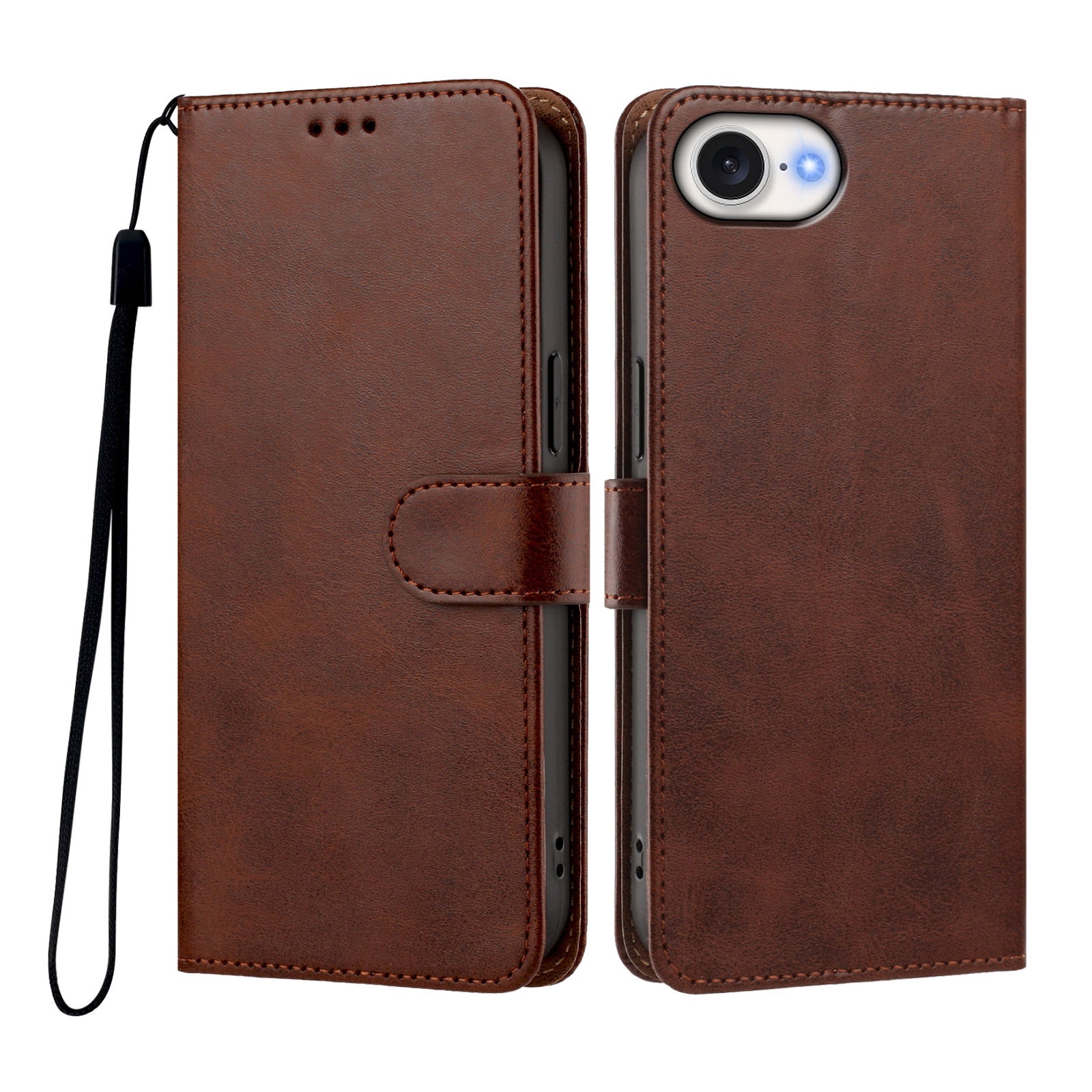 Til iPhone 17e / iPhone 16e cover tegnebog med klap, standfunktion og PU-læder telefoncover med håndledsrem