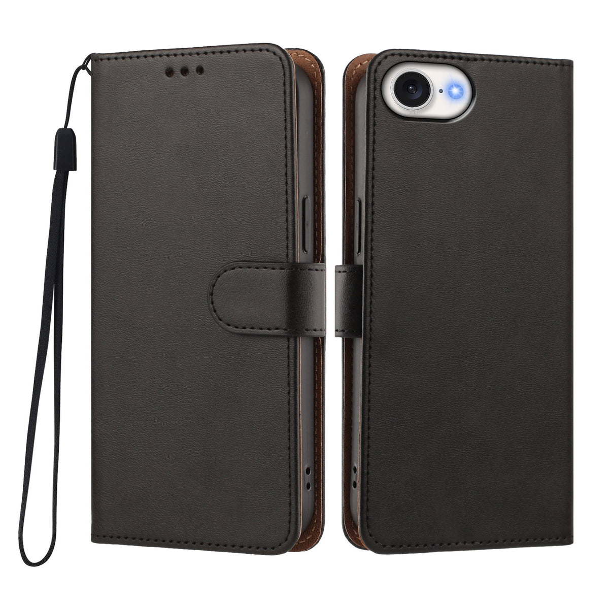 For iPhone 17e / iPhone 16e Case Wallet Flip Stand PU Leather Phone Cover with Wrist Strap