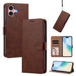 For iPhone 16 Case Wallet Flip Stand PU Leather Phone Cover with Wrist Strap