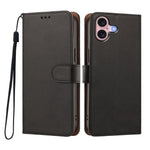 For iPhone 16 Case Wallet Flip Stand PU Leather Phone Cover with Wrist Strap