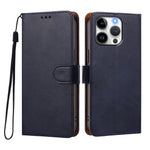 For iPhone 15 Pro Case Wallet Flip Stand PU Leather Phone Cover with Wrist Strap