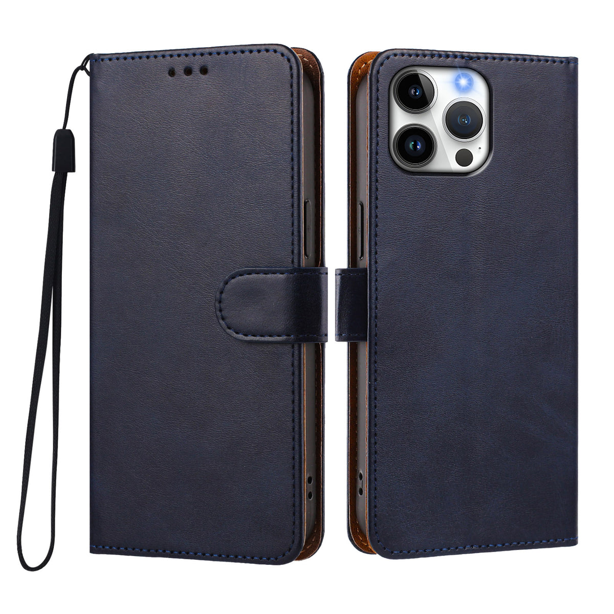 For iPhone 16 Pro Max Case Wallet Flip Stand PU Leather Phone Cover with Wrist Strap